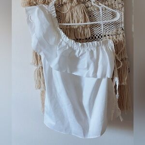 Red Valentino One Shoulder Ruffle Blouse Top With Tie White Size EU 40